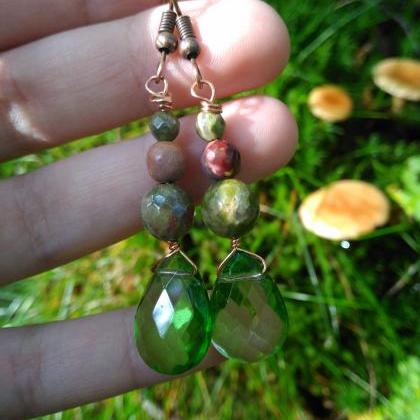 Green Mixed Gemstone Earrings, Unakite And..