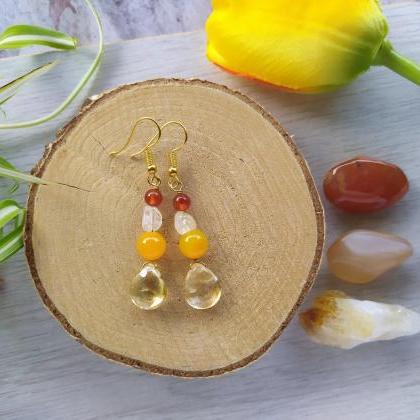 Citrine Orange Yellow Gemstone Earrings, Citrine..