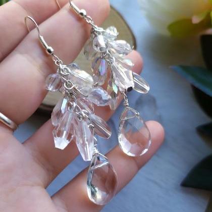 Clear Cluster Wedding Earrings,bold Clear White..