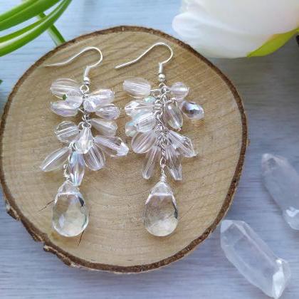 Clear Cluster Wedding Earrings,bold Clear White..