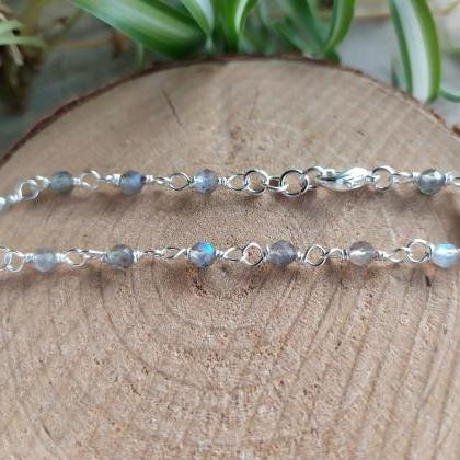 Labradorite Bead Chain Bracelet, Grey Boho..