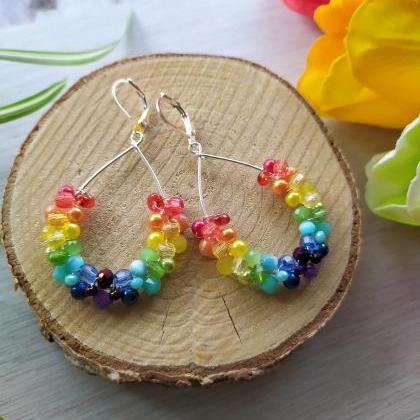 Rainbow Earrings, Chakra Earrings, Colorful Wire..