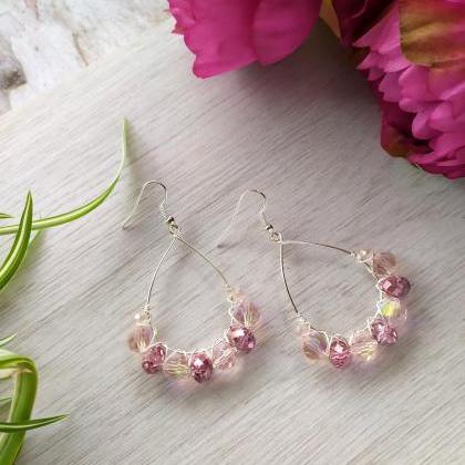 Pink And Silver Earrings, Soft Pink Boho Earrings,..