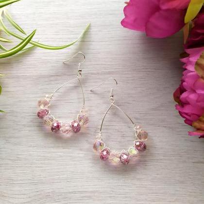 Pink And Silver Earrings, Soft Pink Boho Earrings,..