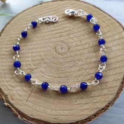 Blue Agate Bead Chain Bracelet, Royal Blue Boho..
