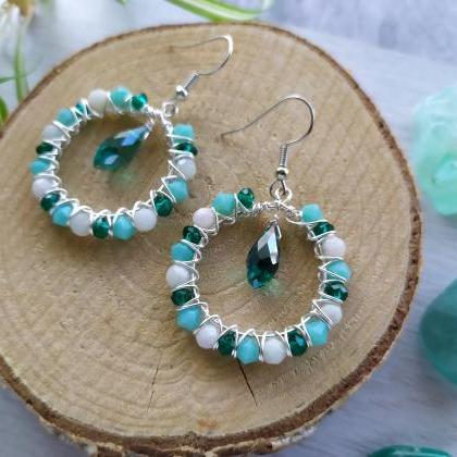 Emerald Green Hoop Earrings, Small Hoops With..