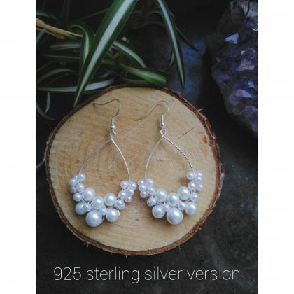 Pearl Wedding Earrings, 925 Sterling Silver..