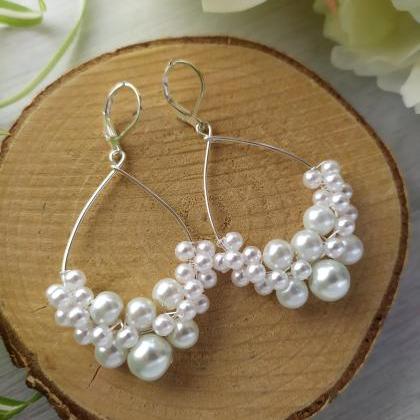 Pearl Wedding Earrings, 925 Sterling Silver..