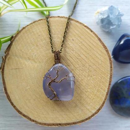 Wire Wrapped Blue Chalcedony Tree Of Life Pendant,..