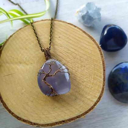 Wire Wrapped Blue Chalcedony Tree Of Life Pendant,..