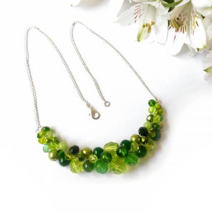 Light Green Necklace, Wire Wrapped Silver Green..