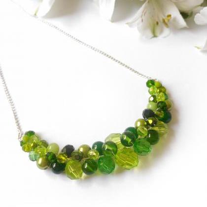 Light Green Necklace, Wire Wrapped Silver Green..