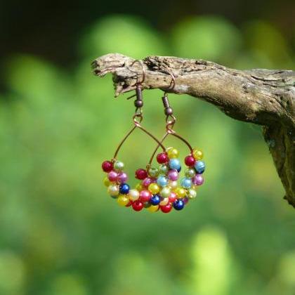 Small Rainbow Earrings, Multicolor Bubbly Earrings..