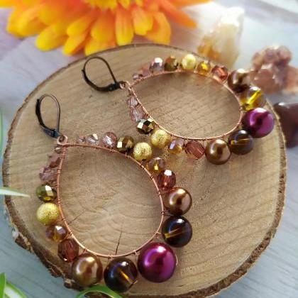 Brown Chandelier Earrings, Autumn Earrings,..