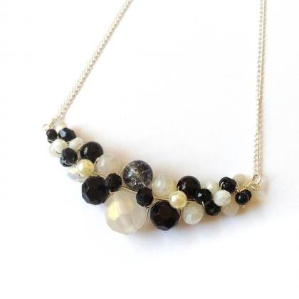 Black And White Necklace, White And Black Beaded..