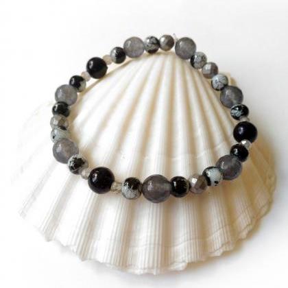 Black mixed gemstone bracelet, Agat..