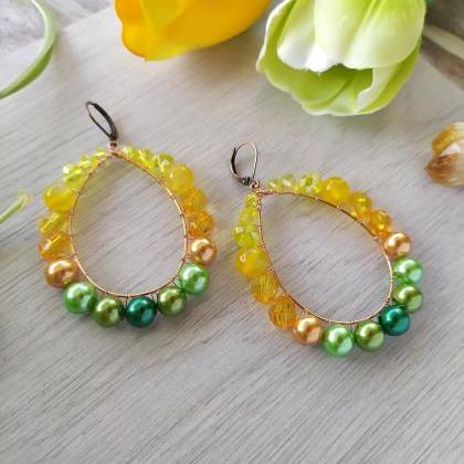 Yellow Green Boho Earrings, Citrus Inspired..