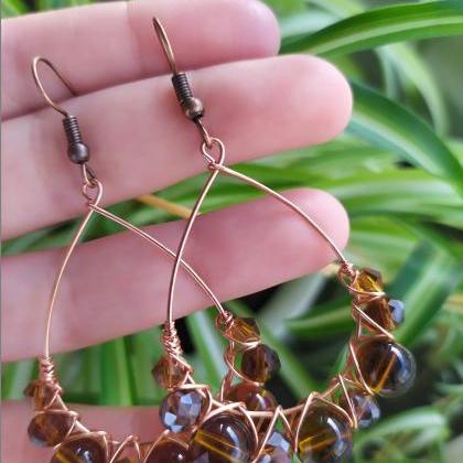 Brown Beaded Earrings, Brown And Copper Bubbly..