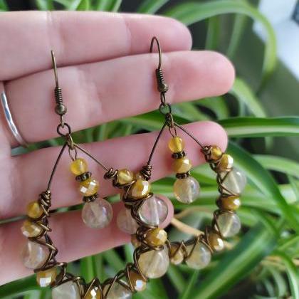 Rutilated Quartz And Agate Bubbly Hoops, Yellow..