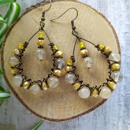 Rutilated Quartz And Agate Bubbly Hoops, Yellow..