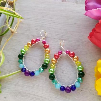 Rainbow Earrings, Chakra Earrings, Colorful Wire..