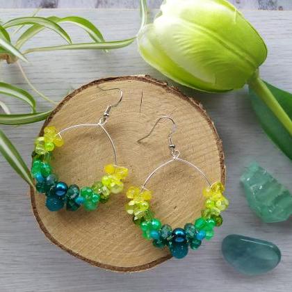 Yellow Green Teal Ombre Earrings, Blue Green..