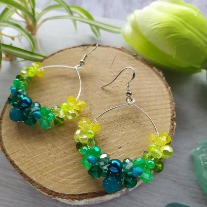 Yellow Green Teal Ombre Earrings, Blue Green..