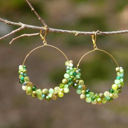 Big Green Hoop Earrings, Green And Gold Hoops,..