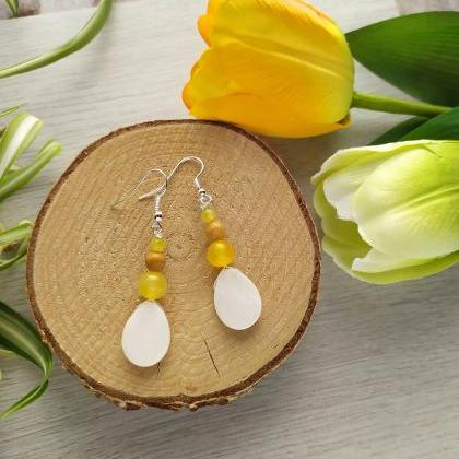 White And Yellow Gemstone Earrings, Mother Of..