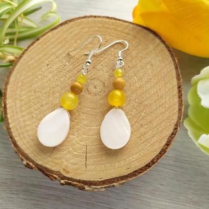 White And Yellow Gemstone Earrings, Mother Of..