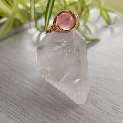 Wire Wrapped Pink Gemstone Ring, Simple Wire Band..