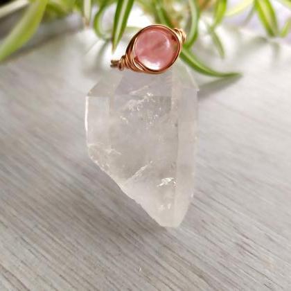 Wire Wrapped Pink Gemstone Ring, Simple Wire Band..