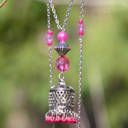 Long Pink Necklace, Bohemian Fuchsia Necklace,..