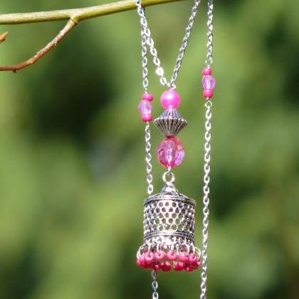 Long Pink Necklace, Bohemian Fuchsia Necklace,..