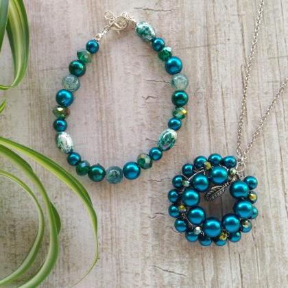 Emerald Green Necklace, Long Chain Teal Necklace,..