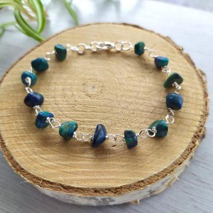 Turquoise Chrysocolla Bead Chain Bracelet, Blue..