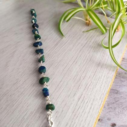 Turquoise Chrysocolla Bead Chain Bracelet, Blue..