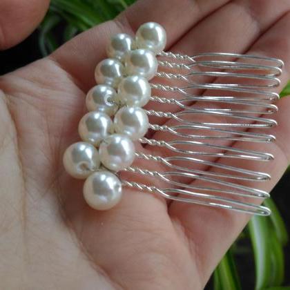 Pearl Wedding Hair Comb, White Pearl Slide Comb,..