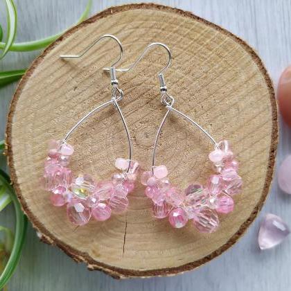 Soft Pink And Silver Earrings, Baby Pink Wire..