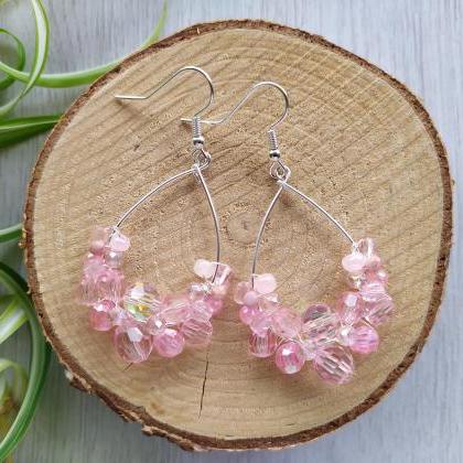 Soft Pink And Silver Earrings, Baby Pink Wire..