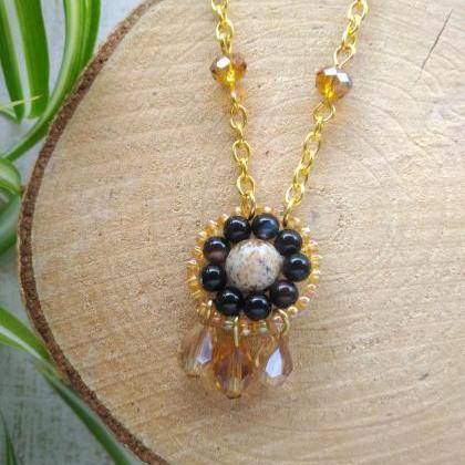 Brown Gold Boho Necklace, Picture Jasper And Agate..