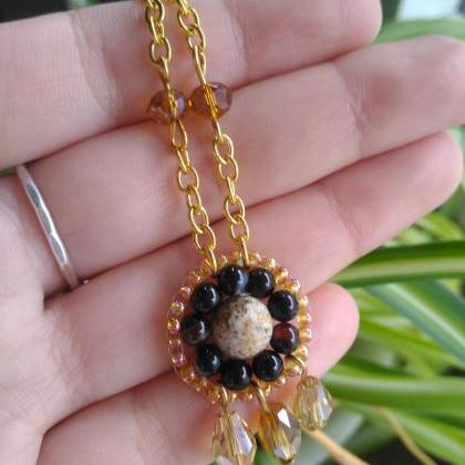 Brown Gold Boho Necklace, Picture Jasper And Agate..