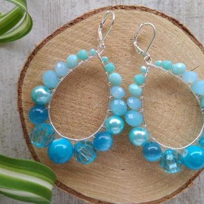 Light Blue Earrings, Mermaid Style Earrings, Boho..