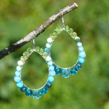 Blue Green Earrings, Mermaid Style Earrings, Boho..