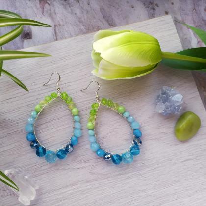Blue Green Earrings, Mermaid Style Earrings, Boho..