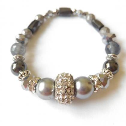 Silver Mixed Gemstone Bracelet, Agate, Hematite..