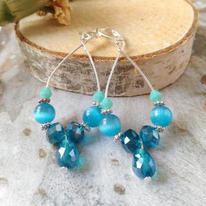 Sparkles Collection - Blue Boho Hoops With Drop,..