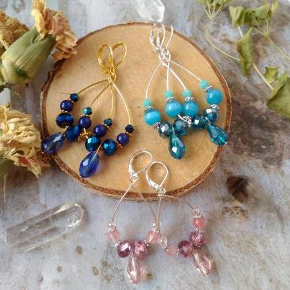 Sparkles Collection - Blue Boho Hoops With Drop,..