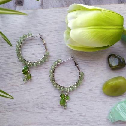 Spring Collection: Green And Silver Bubbly Hoops,..