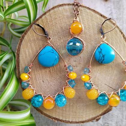 Spring Collection: Wire Wrapped Blue And Yellow..